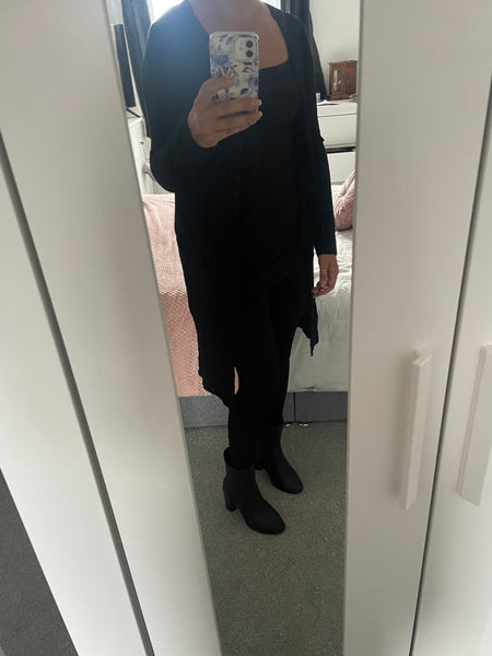 Ribbed long cardigan with pockets