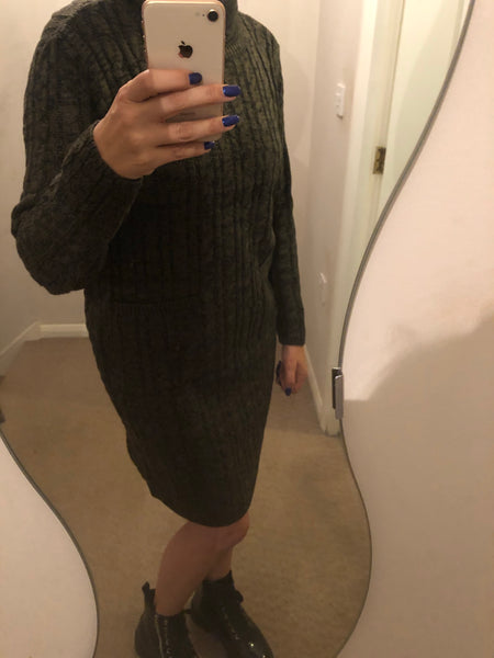 roll neck cable knit jumper dress