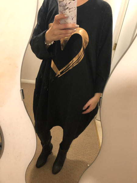 Gold heart asymmetrical long sleeve sweatshirt