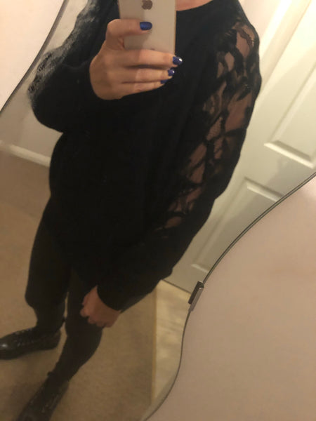 lace detail sleeve jumper