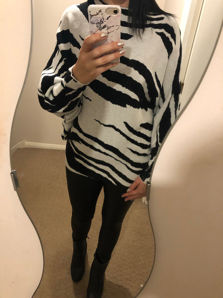 Zebra print soft knitted batwing jumper