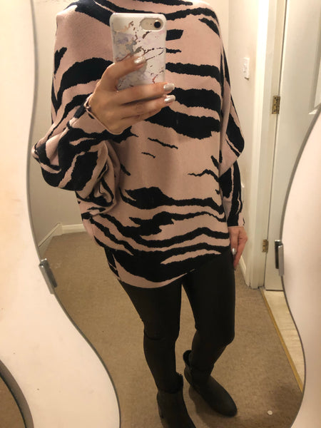 Zebra print soft knit batwing jumper