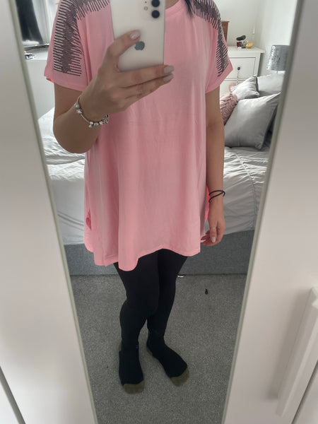 Diamanté shoulder stripe t shirt